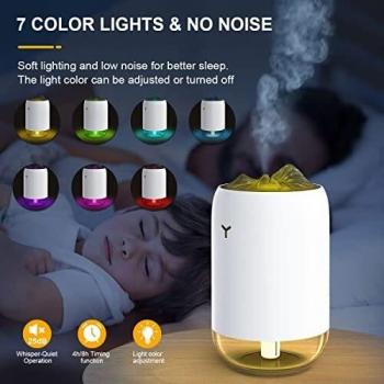 Humidificador ultrasónico silencioso usb Difusor aceites esenciales con 7 colores luz de Noche 2 modi para bebes hogar, oficina, coche