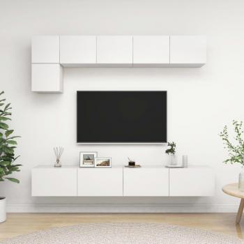 Conjunto de muebles para sala de estar con soporte para TV, 5 piezas, madera blanca de múltiples capas