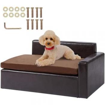Sofá para Mascotas Mediano de Cuero Suave, Carga 50 kg, Sofá para Perros y Gatos, Dimensiones 710 x 505 x 335 mm, Color Negro