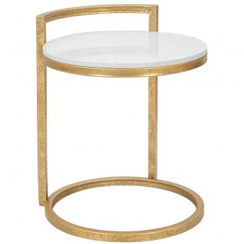 Mesa auxiliar redonda de mármol blanco y metal dorado 40x43x50 cm