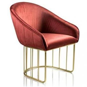 MONTEMAGGI Sillón Glam de terciopelo con estructura de hierro dorado, 59 x 66 x 74 cm, rojo