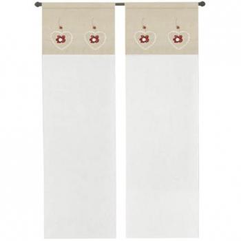 Cortina Semitrasparente para Ventana y Puerta Interior 60x240 cm - Par de 2 Uds. Corazón Shabby Chic Rojo