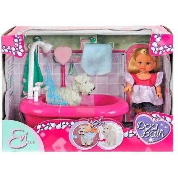 Muñeca Evi Love con Baño y Perrito que Cambia de Color