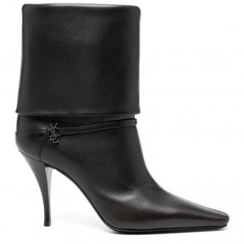 Saint Laurent Women's Brown Smooth Grain Calf Leather Slip-On Ankle Boots 85mm Size 40