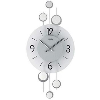 Reloj de Pared AMS 9388, Cuartz, Color Plata, Dimensiones: 47 cm x 23 cm x 5 cm, Ideal para Sala, Comedor, Cocina, Oficina y Pasillo