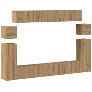 Mueble para TV de pared en madera contrachapada artesanal, 8 piezas, color roble