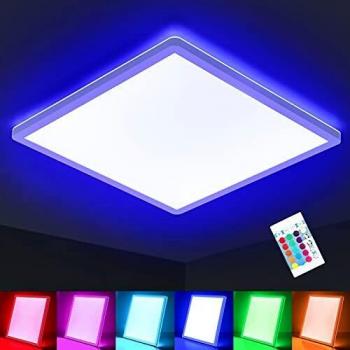 Lámpara de Techo LED Regulable 22W 2420LM con Control Remoto, 30CM RGB y Luz Cálida 4000K, IP44 Cuadrada para Sala, Dormitorio y Habitación Infantil