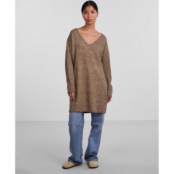 Pieces - Vestido de punto de manga larga para mujer, tejido de punto suave, diseño ajustado, cuello redondo, mangas largas, ideal para ocasiones casuales y uso diario