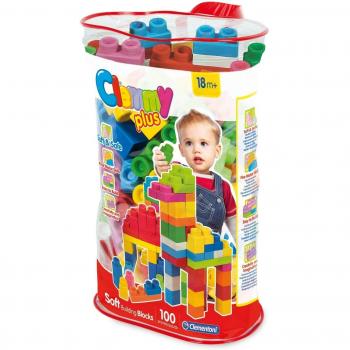 Clementoni - Set de 100 Bloques Suaves para Bebé en Bolsa, Juguete Educativo Infantil