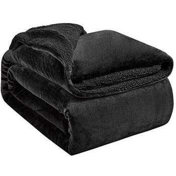 Hansleep Manta Reversible de Franela y Sherpa 220x240 cm, Manta Polar Cama 135/150 de Microfibra - Manta Pelo para Sofá Suave Hipoalergica, Negro