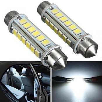 2pcs 44 mm 2.6 W 2835 24SMD White Festoon LED Interior Dome Light License Plate Bulb