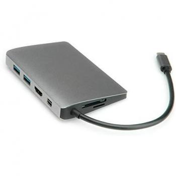 Estación de Acoplamiento USB Tipo C Roline 12.02.1021 - HDMI 4K, MiniDP, 2x USB 3.1 Gen 1, Audio, LAN, PD, Lector de Tarjetas