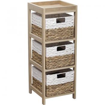 Mueble auxiliar 3 cestas blanco/natural 30x30 cm