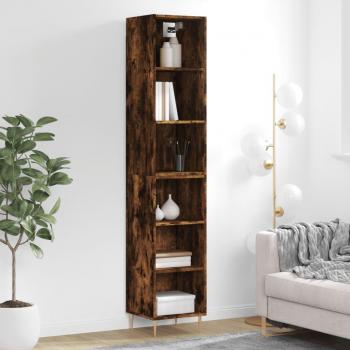 Aparador alto de madera contrachapada roble ahumado 34,5x32,5x180 cm con 3 estantes, mueble de almacenaje para salón, buffet y armario auxiliar