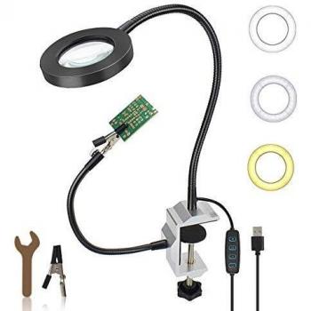 Ertisa Lupa de Cabeza LED, Lupa con Luz y Pinza Lentes de Gran Aumento Manos Libres Clip Lupa Electronica de Mesa Ideal para Lectura, Coser, Modelismo y Pintura de Miniaturas