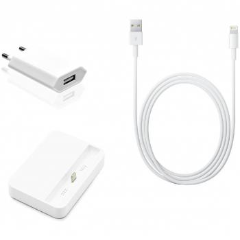 iProtect Set 3 en 1 con cable de datos USB, adaptador y Dockingstation para Apple iPhone 5 5s 5c SE, iPhone 6 6 Plus 6s 6s Plus, iPhone 7 7 Plus, iPhone 8 8 Plus, iPhone X en blanco