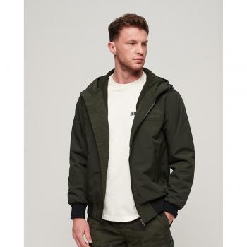 Superdry Men's Surplus Hooded Bomber Jacket, Olive Green, Casual Nylon, Size M