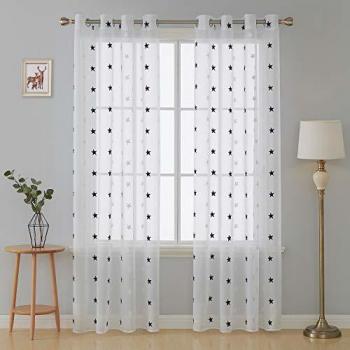 Deconovo Cortinas Visillos para Ventana Cortina Transparente con Ojales para Dormitorio 2 Piezas 140 x 229 cm Azul