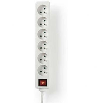 Regleta de enchufes NEDIS EXSO615E2WT - 6 tomas, protección contra sobretensiones, cable de 1.5m, color blanco