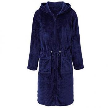 CelinaTex Vital Albornoz Señoras Largo L Azul Oscuro Capucha Uni Bolsillos de Parche Cremallera de Dos vías Micro Franela