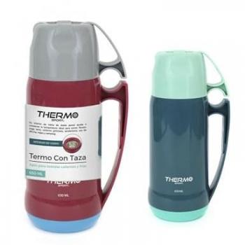 Termo Aislante de Plástico con Taza 0.65L - Acero Inoxidable - Diseño Moderno y Portátil