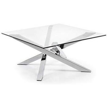 Kave Home - Mesa de Centro Kamido Transparente Cuadrada 90 x 90 cm de Cristal Transparente y Patas de Acero Cromado