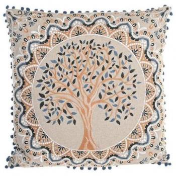Cojín DKD Home Decor Árbol Azul Amarillo Marrón claro 60 x 20 x 60 cm