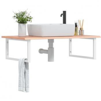 Estante de lavabo de pared de acero y madera maciza de roble