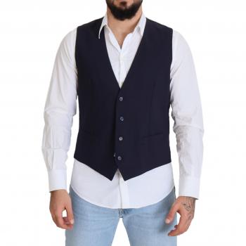 Dolce & Gabbana Dark Blue Wool Stretch Waistcoat Formal Vest - IT50 | L