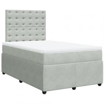 Cama Box Spring con colchón de muelles y terciopelo gris claro 120x200 cm