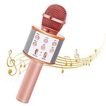 Bearbro microfono inalambrico bluetoothzmicrofono karaoke bluetooth portatil con funcion selfie para ninos canta partido musica compatible con androidios pc aux o telefono inteligente oro rosa