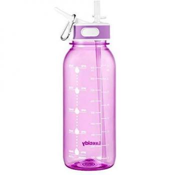 GHONLZIN Botella de Agua Deportiva, 1L Water Bottle, Botella Agua sin BPA Reutilizable Botellas de Agua para Lavavajillas con Marcador de Tiempo para Athletic, Gimnasio, Oficina