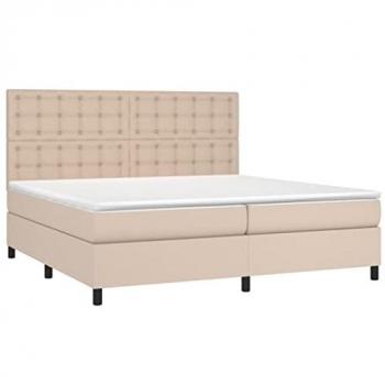 Cama Box Spring con Colchón y LED en Cuero Sintético Capuchino 200x200cm