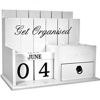 Organizador de Escritorio de Madera Blanca 28x16x21 cm