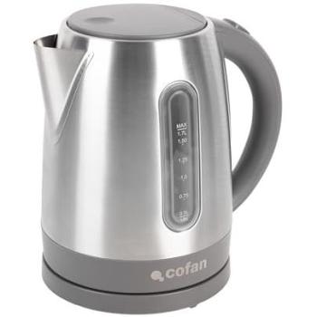 Hervidor de Agua Eléctrico Cofan 2200 W con Capacidad de 1,7 L y Diseño en Acero Inoxidable, Base Giratoria 360º y Control Strix