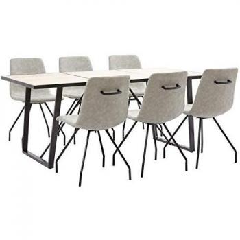 vidaXL Juego de Comedor 7 Piezas de Cuero Sintético Mobiliario Decoración Interior Casa Hogar Robusto Duradero Resistente Funcional Práctico Útil Gris