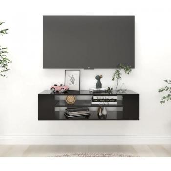 Mueble de TV colgante contrachapada negro 100x30x26,5 cm