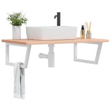 Estante de lavabo de pared de acero y madera maciza de haya Vidaxl Marrón