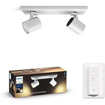 Lámpara - Philips Hue Runner, 2 Focos Inteligentes LED, Luz Blanca, Cálida a Fría, Bluetooth, Blanco