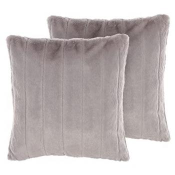 Set de 2 Cojines Decorativos Gris Glamuroso de Poliéster 45 x 45 cm con Cierre y Textura Peluda