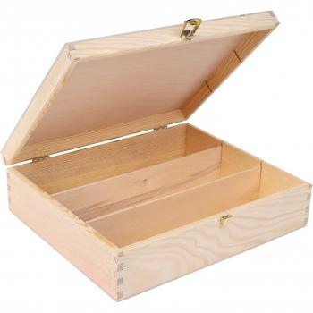 Caja de Madera para Vino Decorativa | Almacenamiento para 3 Botellas con Tapa y Divisores Extraíbles | 35,1 x 30 x 10 cm