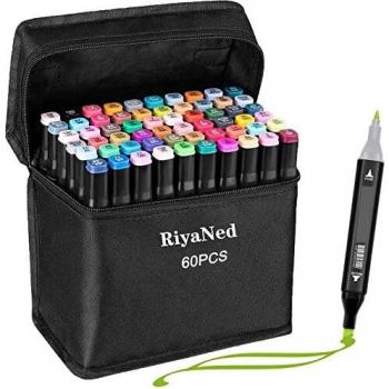 RiyaNed 60 Colores Rotuladores, Permanente Marker Pen Doble Punta Marcadores Graffiti para Dibujar Colorear Resaltar y Subrayar