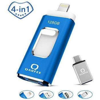 QARFEE Memoria USB 128GB Pendrive para iPhone iPad 4 en 1 Micro USB,OTG USB 3.0 Expansión de Memoria Memory Stick Flash Drive Compatible con Windows,Android