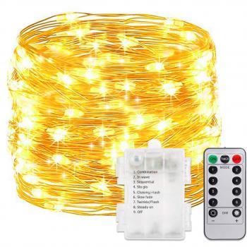 Cadena de Luces 20m 200LED Impermeable Flexible de Alambre de Plata con 8 Modos de Luz para DIY,Caja de Batería AA
