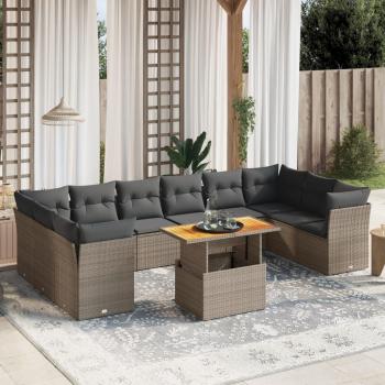 11-Piece Grey Poly Rattan Garden Sofa Set with Cushions