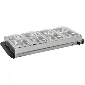 vidaXL Servidor Buffet Caliente Bandejas 4x2,5 L Bufet Calientaplatos Eléctrico Temperatura Ajustable Bufé Calienta Platos Comida Termostato Acero