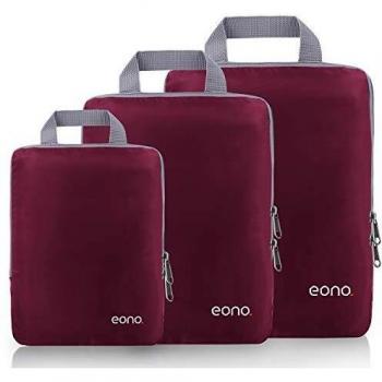 Eono by Amazon - Organizadores de Viaje de compresión expandibles, Impermeable Organizador de Maleta, Cubos de Embalaje, Compression Packing Cubes, Borgoña, 3 Set
