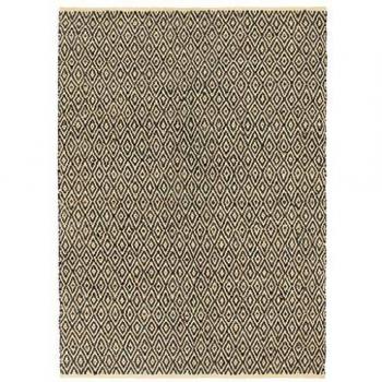 vidaXL Alfombra Chindi Tejida a Mano Cuero/Algodón Decoración Casa Jardín Bricolaje Estera Moqueta Flexible Suave al Tacto Moderna 120x170cm Negra