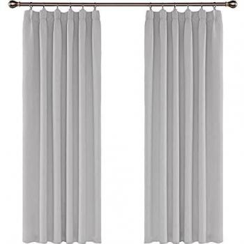 Amazon Brand - Umi Cortinas Opacas con Aislamiento Térmico para Sala de Estar Oficina Hotel Ventanas Fruncido 2 Piezas 132x160cm Blanco Grisáceo