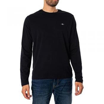Camisa de Manga Larga GANT REGULAR SHIELD con Logotipo Bordado en el Pecho, Color Negro, Talla S